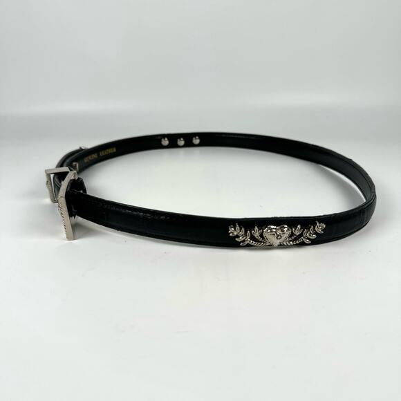 Unbranded Women's Black Western Boho Silver Rectangle Buckle Hearts Skinny Belt - Picture 2 of 6